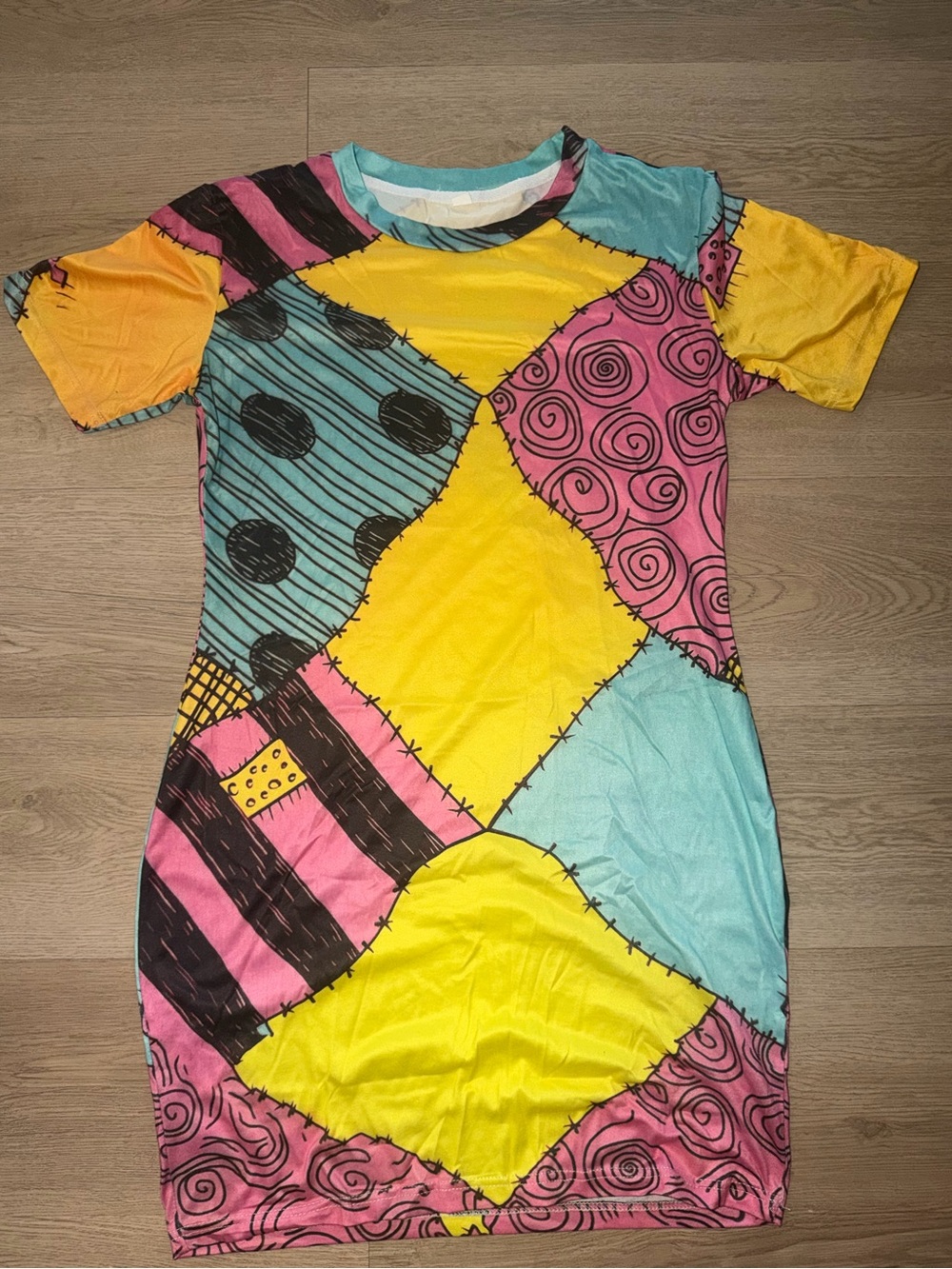 Patchwork Print Short Sleeve Dress - Multicolor